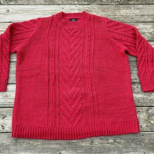 Ellos Women Sweater Wool Blend Red Cable Tunic Pull over Sweater Size 2X 26-28